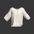 White V Neck Linen Top With Loose Sleeves Casual Comfortable Design