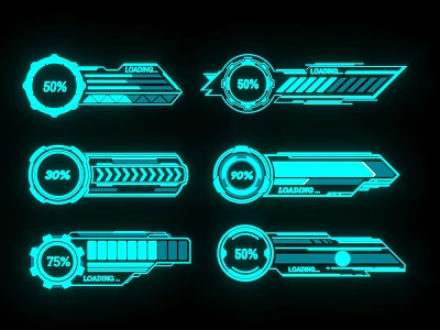 Neon Glowing Lines Featuring Percentage Loading Indicators And Various Geometric Shapes 3d model