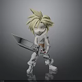 Chibi Style Character With Spiky Blonde Hair Holding Large Sword White Outfit And White Shoes