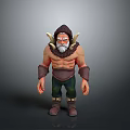 Muscular Horned Bearded 3D Character Model With Arm Guards Green Pants And Brown Boots