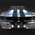 Vintage Silver Sports Car With Black White Stripes Front Grille And Yellow Emblem