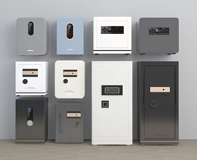 Various Modern Safes With Digital Locks In Different Colors And Sizes 3d model