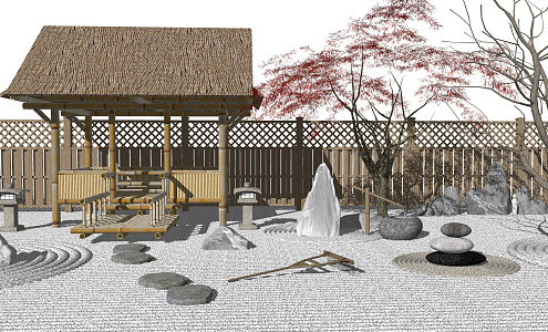 Japanese style landscape sketch dry landscape courtyard landscape 3d model