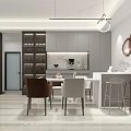 Modern Living And Dining Room With Gray TV Wall Black Coffee Table Green Plant And Gray Tones