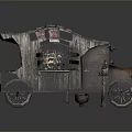 Vintage Vendor Cart With Wooden Structure Weathered Roof Wheels And Lantern