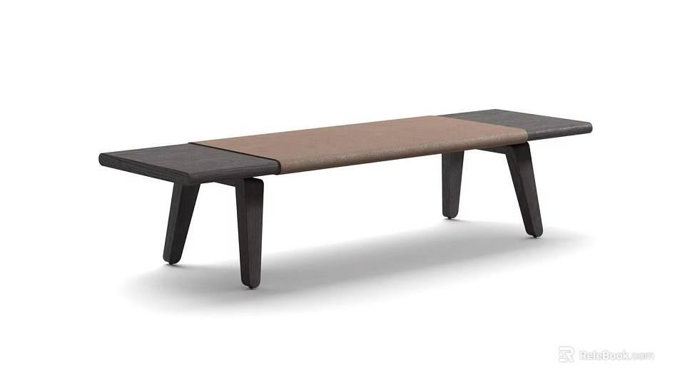 Modern Wooden Ottoman Bench With Upholstered Seat And Dark Wood Frame 3d model 