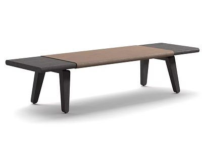 Modern Wooden Ottoman Bench With Upholstered Seat And Dark Wood Frame 3d model