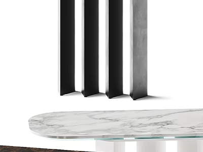 Modern Oval Marble Dining Table With Sleek Glass Base And Black Vertical Accents 3d model
