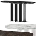 Modern Oval Marble Dining Table With Sleek Glass Base And Black Vertical Accents