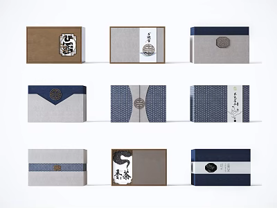 Chinese Style Ornamental Decor Sets With Colored Boxes Striped Patterns And Traditional Motifs 3d model