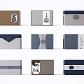 Chinese Style Ornamental Decor Sets With Colored Boxes Striped Patterns And Traditional Motifs