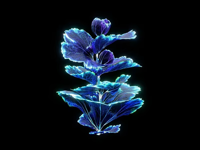 Blue Glowing Flower with Layered Petals on Black Background and Ethereal Light 3d model