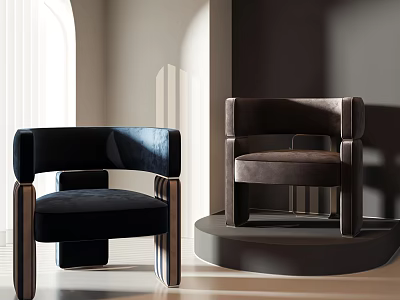 Modern Leisure Chairs With Black And Brown Velvet Upholstery And Wooden Armrests 3d model