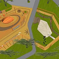 Outdoor Kids Playground with Sandpit Climbing Structures Green Lawn and Pathway
