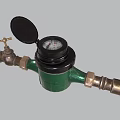 Green Water Meter With Open Black Cover And Brass Valve For Water Measurement