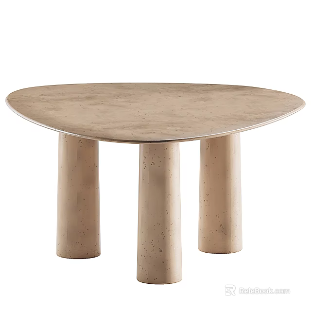 Beige Textured Coffee Table With Oval Top And Three Cylindrical Legs 3d model