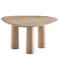 Beige Textured Coffee Table With Oval Top And Three Cylindrical Legs 3d model