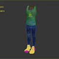 Purple Tank Top With Yellow Leaf Graphic And Black Ripped Leggings Gray Sneakers