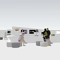 Modern Reception Desk With Company Logo Digital Screens And Seating Area