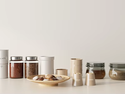 Spice Jars And Containers Arranged On Neutral Background 3d model
