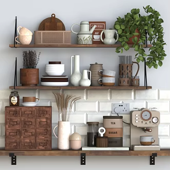 Kitchenware Tableware Combination Kitchen Supplies Combination Green Plant Potted Coffee Machine Kitchen Laminated Board Ornaments Combination Dishes Combination Utensils Combination Kitchenware Combination 3d model