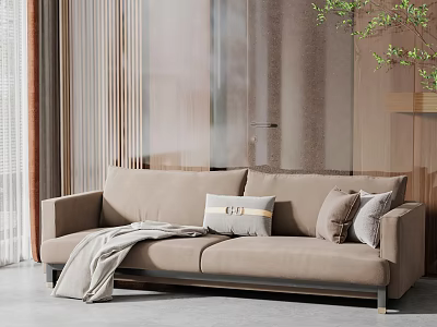 Elegant Modern Two Seater Sofa With Decorative Cushions And Soft Throw Blanket 3d model