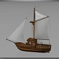 Wooden Sailboat Model With White Sails Mast Small Flag And Wooden Hull