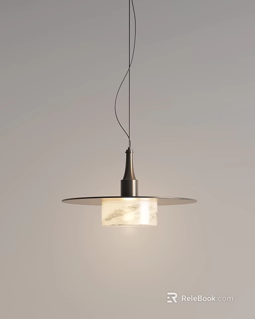 Minimalist Modern Pendant Light With Metal Frame Marble Pattern Shade Cylindrical Body And Circular Base 3d model 