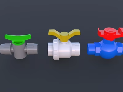 Different Colored Pipe Valves With Green Yellow Red Handles For Plumbing Systems 3d model