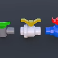Different Colored Pipe Valves With Green Yellow Red Handles For Plumbing Systems