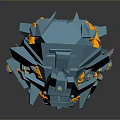 Blue Mechanical Game Movie Character With Sharp Crystal Edges And Orange Details