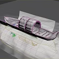 Wooden Boat With Woven Canopy Floating On Calm Water Surface With Gentle Ripples