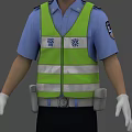 Man Traffic Police Officer Wearing Blue Shirt Reflective Vest Cap White Gloves and Black Pants