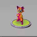 Cartoon Fox Like Creature Character With Vibrant Pink Orange Colors Standing On Circular Platform