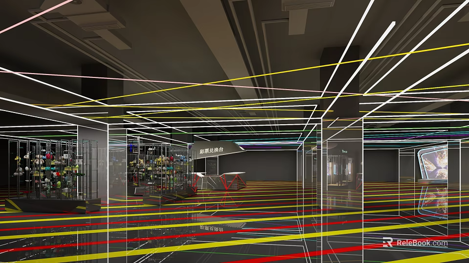 Modern Indoor Playground With Colorful Lines Structural Frames And Bright Design Layout 3d model 