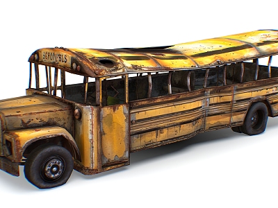 Abandoned rusty school bus school bus scrap cartoon car industrial wind car 3d model