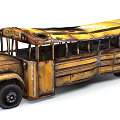 Vintage Yellow School Bus With Rusty Body And Aged Exterior Details