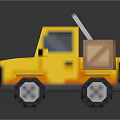 Yellow Pixel Art Toy Truck With Package In Bed On Dark Background Surface