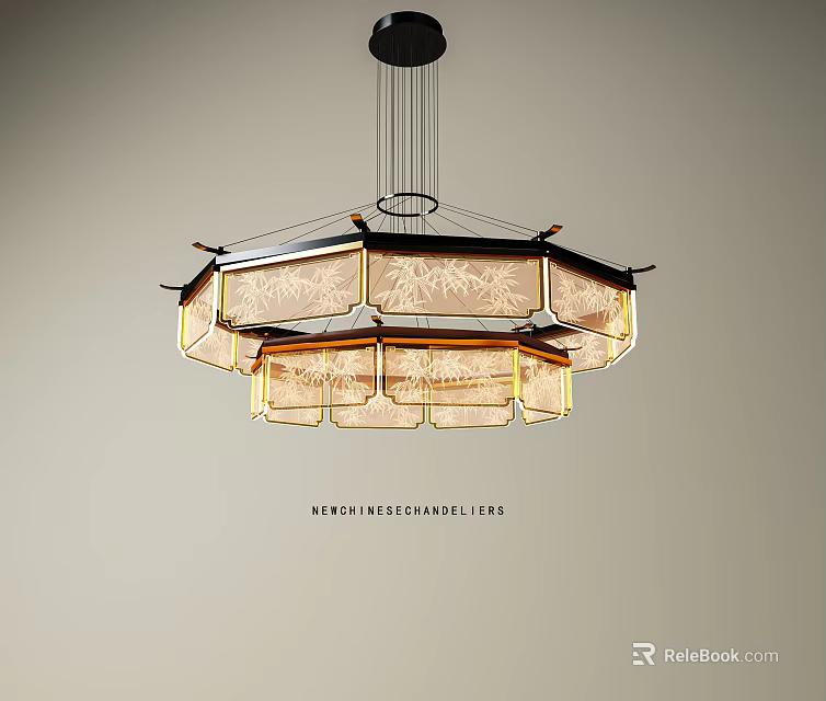 Elegant Octagonal Chandelier With Glass Shades And Metal Frame For Interior Decor 3d model 