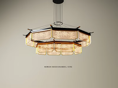 Elegant Octagonal Chandelier With Glass Shades And Metal Frame For Interior Decor 3d model