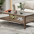 Wooden Coffee Table With Metal Frame Two Tier Design Fruits Green Plant In Living Room