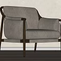 Stylish Light Beige Fabric Accent Chair With Dark Wooden Frame Minimalist Design And Comfortable Armrests
