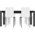 Modern Dining Table Set With Black Glass Top And White Metal Frame Chairs