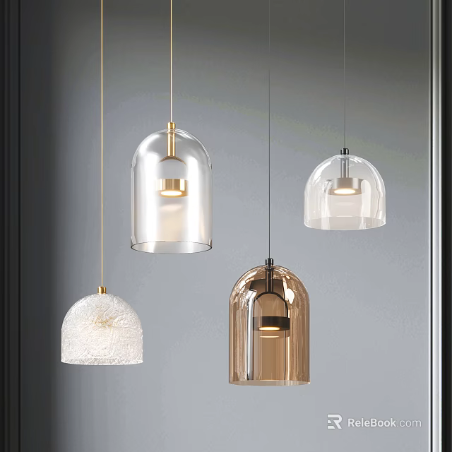 Modern Pendant Lights With Glass Shades And Different Design Styles Hanging 3d model 