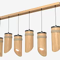 Modern Wooden Pendant Lights With Five Cylindrical Lamps Linear Hanging Design And Natural Finish