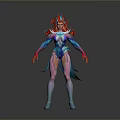 Fantasy Female Character With Red Hair Blue Pink Outfit And Ornamental Headpiece
