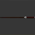 Wooden Staff With Brown Shaft Red Wrapped Handle And Silver Accents