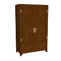 Classic Wooden Wardrobe with Carved Patterns Double Doors Brass Hardware and Drawers
