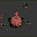 3D Female Character With Pink Hair Green Outfit And Floating Red Roses Petals