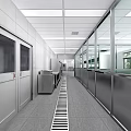Commercial Kitchen Interior With Stainless Steel Workstations Ceiling Lighting And Floor Drain
